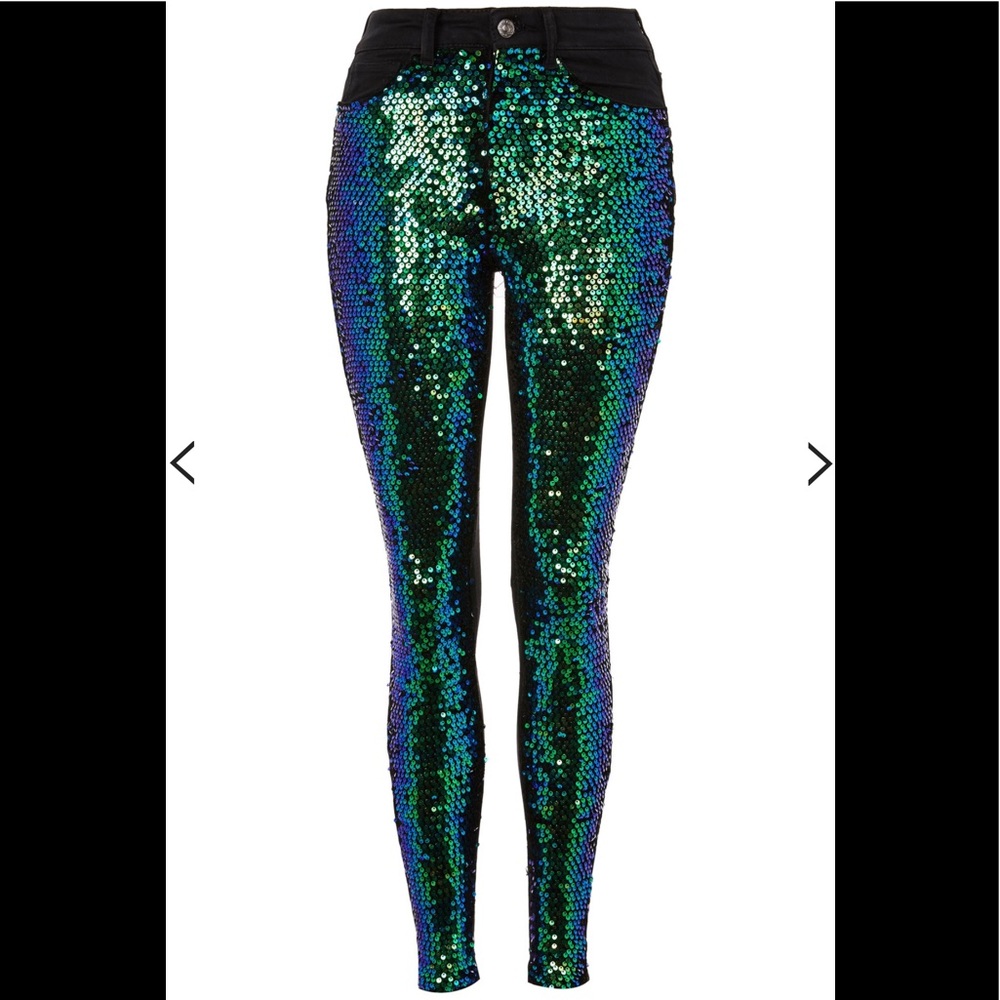 Topshop Jaime Holographic Iridescent Green Jegging - Picture 4 of 6